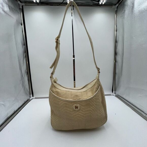 Etienne Aigner Vintage Cream Basket Weave Straw Handbag Neutral Purse - Picture 1 of 12